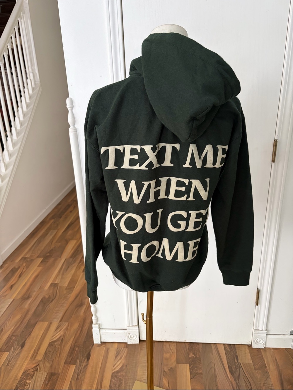 Lonely Ghost Dark Green Text me when you get home Hoodie, small, EUC